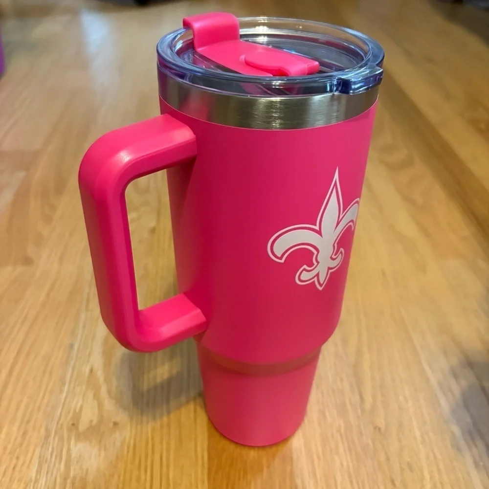 NFL New Orleans Saints Stainless Steel Pink Tumbler with Handle NEW 40 oz NEW